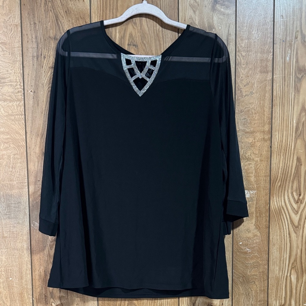 Chic Black Blouse with Silver Detailing